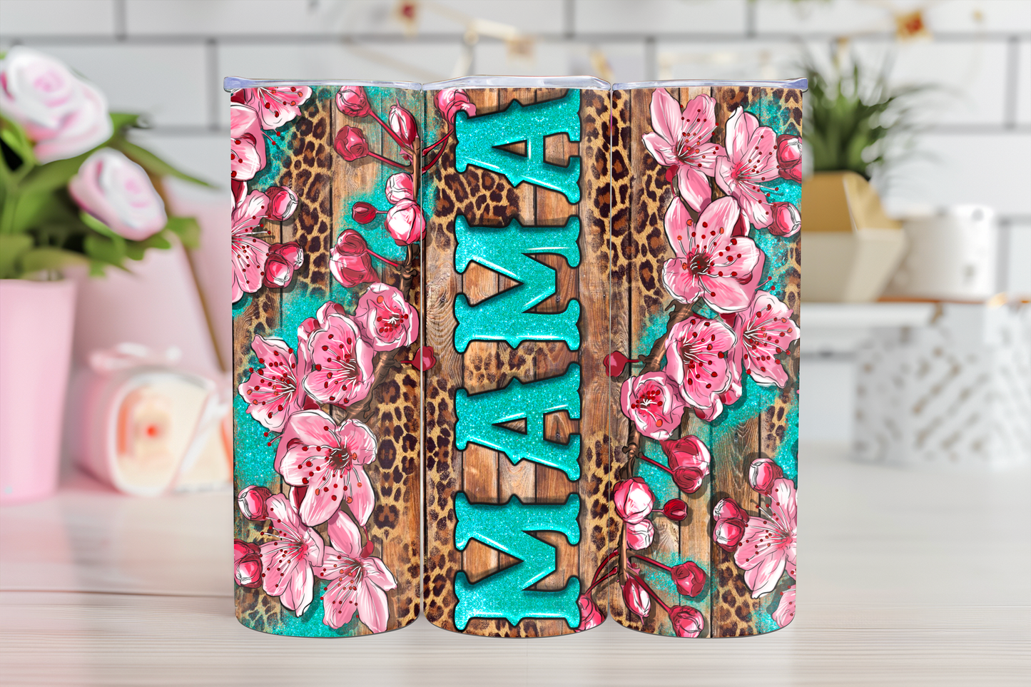 Mama Floral Leopard Tumbler Wrap