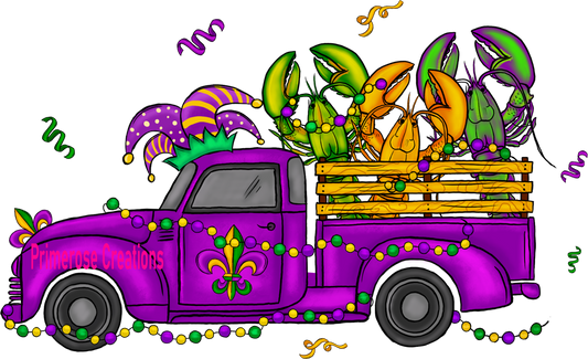 Mardi Gra Purple Truck and Crawfish DTF