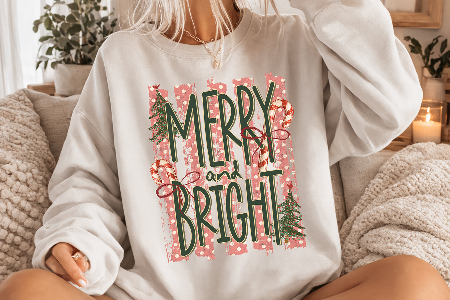 Merry & Bright Striped - Full Color DTF Transfer - Grab It Tuesday