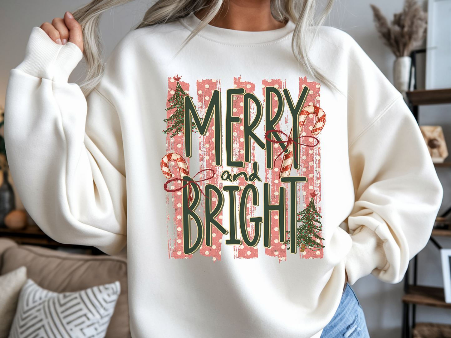 Merry & Bright Striped - Full Color DTF Transfer - Grab It Tuesday