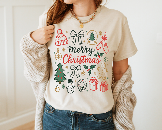 Merry Christmas Doodle - Full Color - DTF TRANSFER - 2-5 Business Days