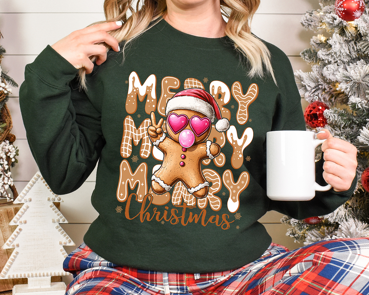 Merry Christmas Gingerbread - Full Color DTF Transfer - Christmas In July
