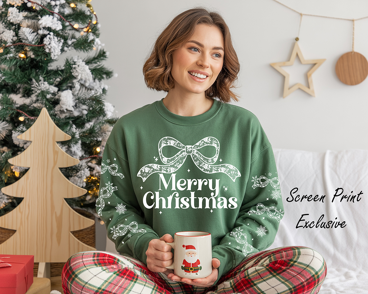 Merry Christmas W /Double Sleeves-Screen Print - DTF TRANSFER - NEW RELEASE (Exclusive)