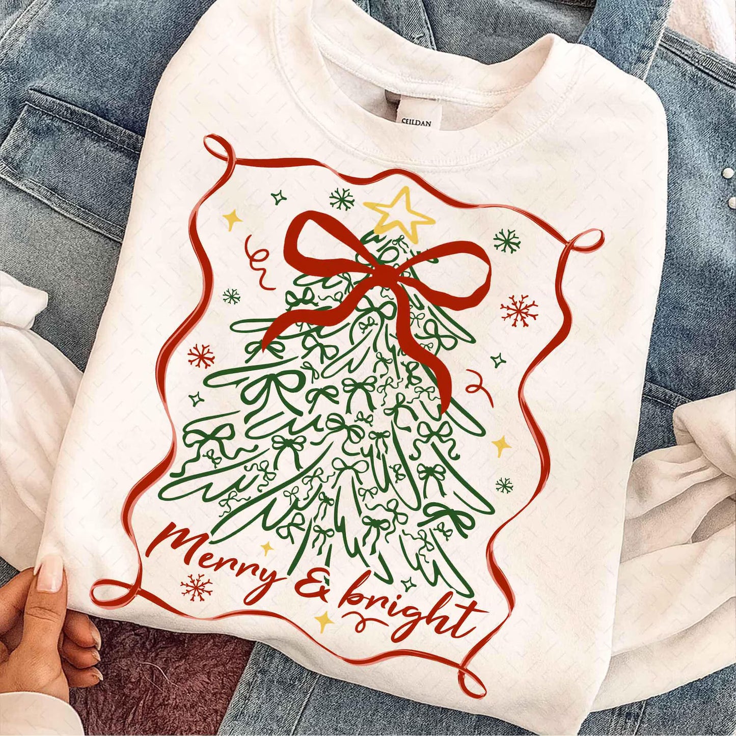 Merry & Bright Bow Tree  - DTF Transfer - Flash Grab Friday