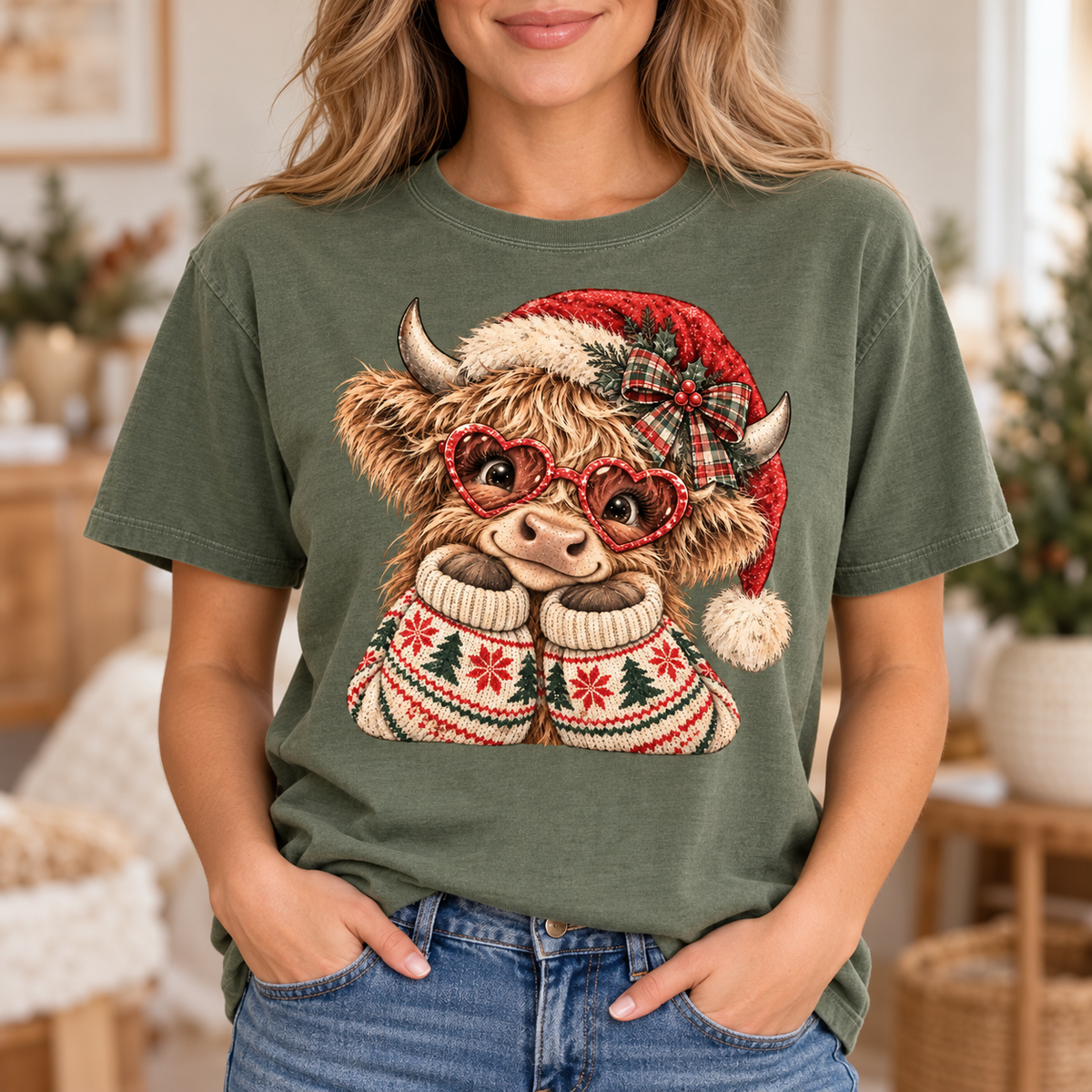 Christmas Highland Cow- Full Color DTF TRANSFER
