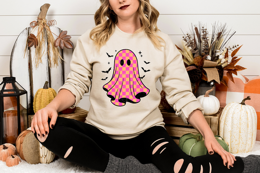 Neon Checkered Ghostie- Full Color- DTF TRANSFER