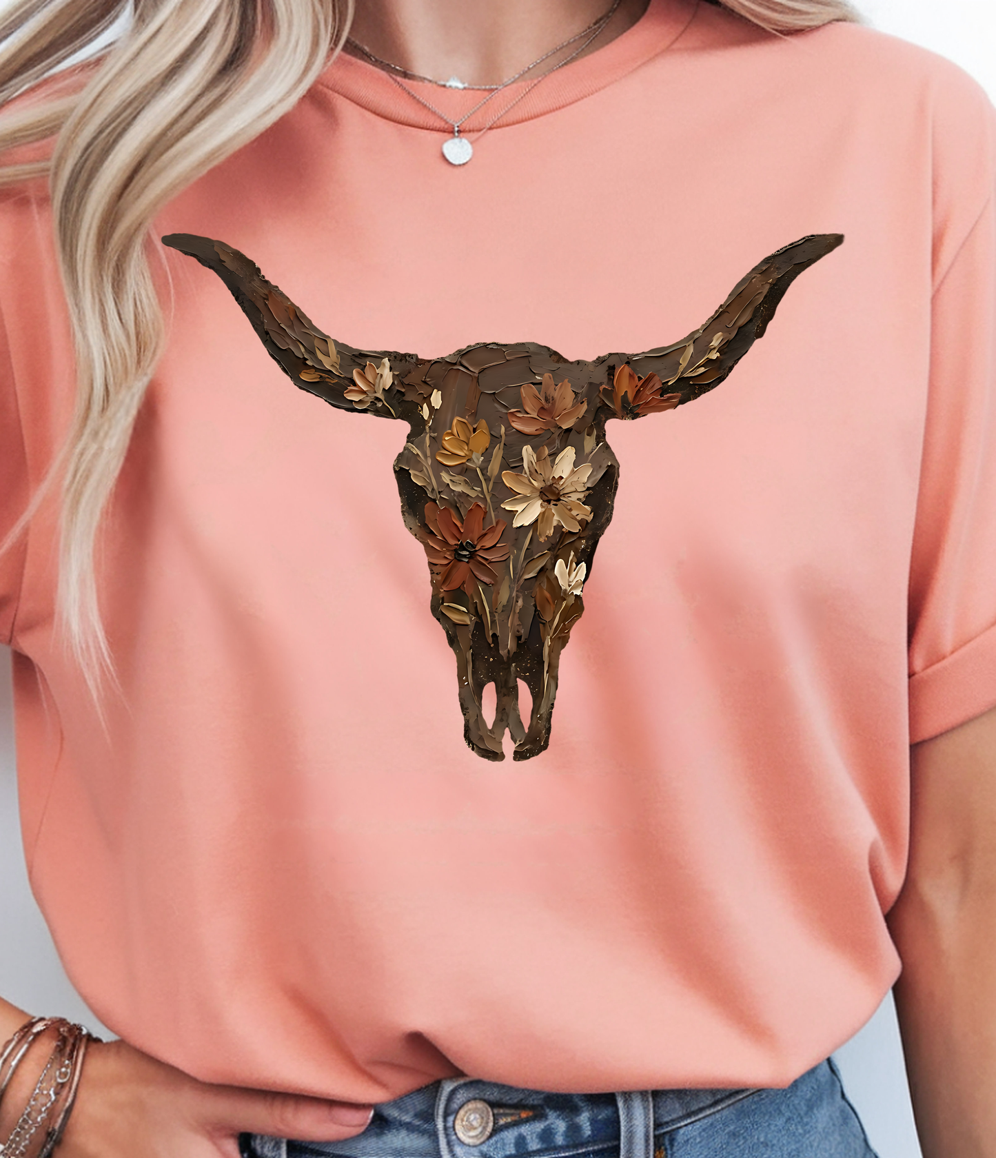 Painted Floral Skull - Full Color - DTF Transfer - 2-5 Business Days