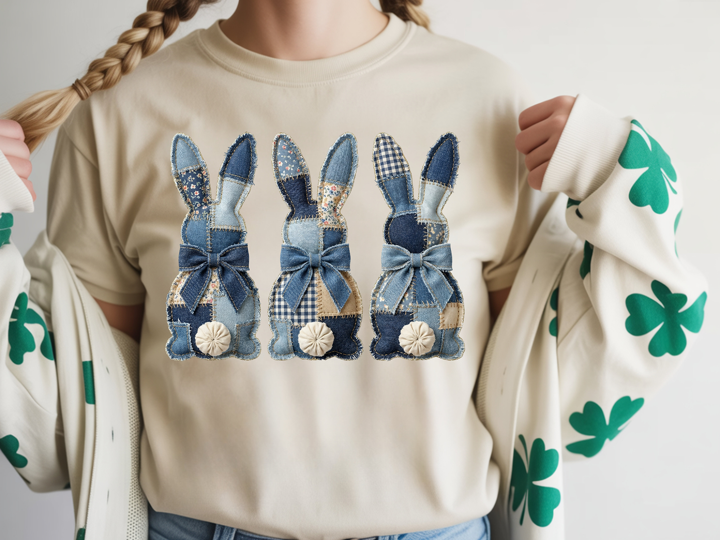 Patchwork Denim Easter Bunnies - DTF Transfer - Friday New Releases