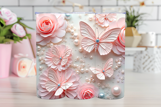 Pearl 3D Butterflies - 20oz TUMBLER WRAP