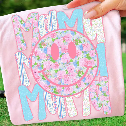 Preppy Repeat Smiley Mama - Full Color - DTF Transfer - 2-5 Business Days