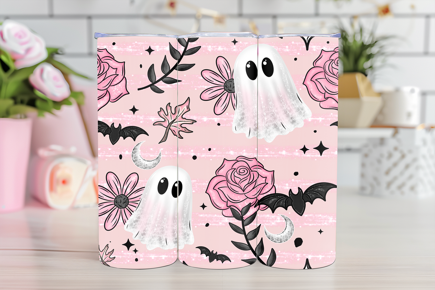 Pink Ghost Floral-20oz TUMBLER WRAP