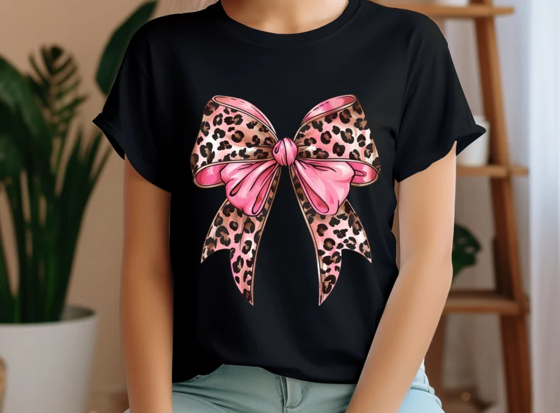 Pink Leopard Bow - DTF TRANSFER -