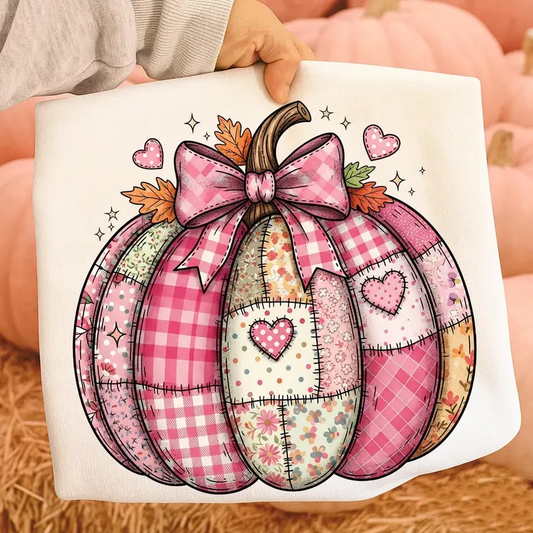 Pink Patchwork Pumpkin- Full Color DTF Transfer-2-5 Business Days