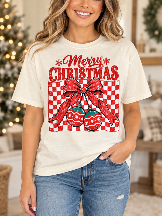 Plaid Christmas Bow Ornament - Full Color DTF TRANSFER