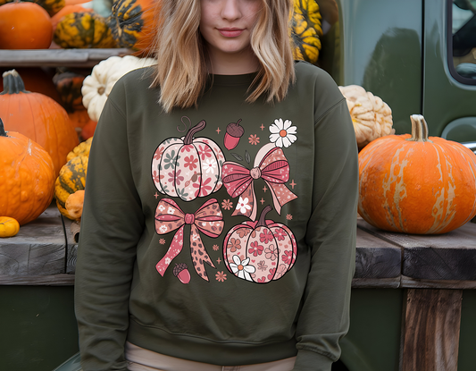 Preppy Floral Fall Pumpkins - Full Color DTF Transfer - RTS #12