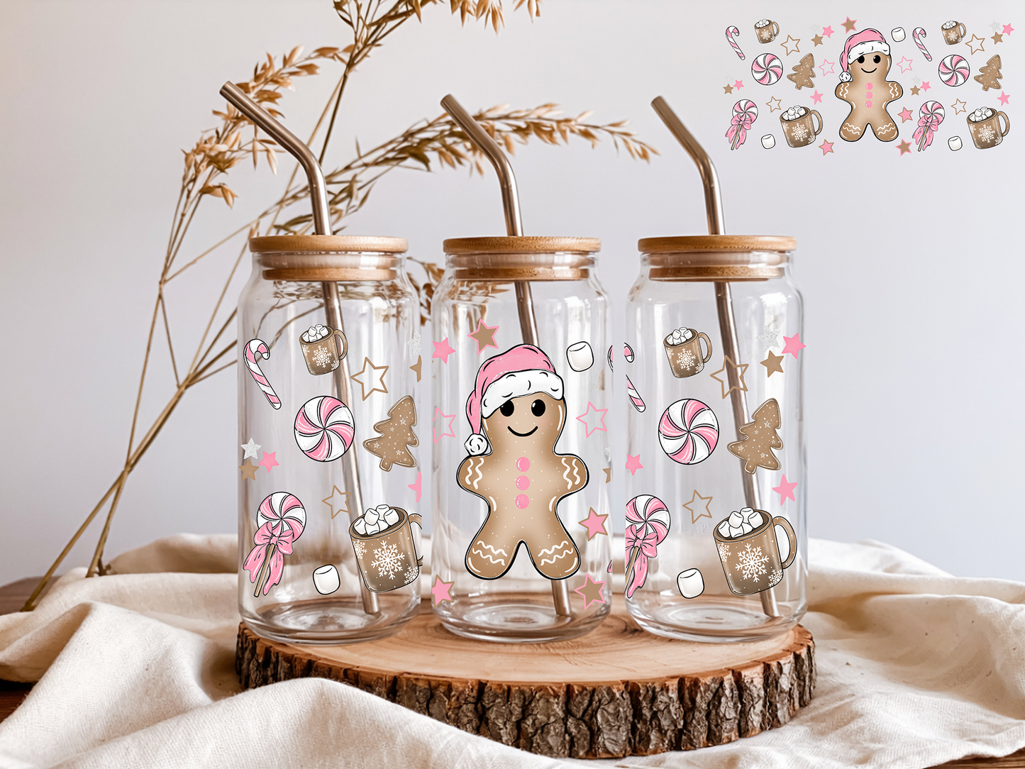 Preppy Gingerbread-16 oz UVDTF Wrap -2-5 Business Days