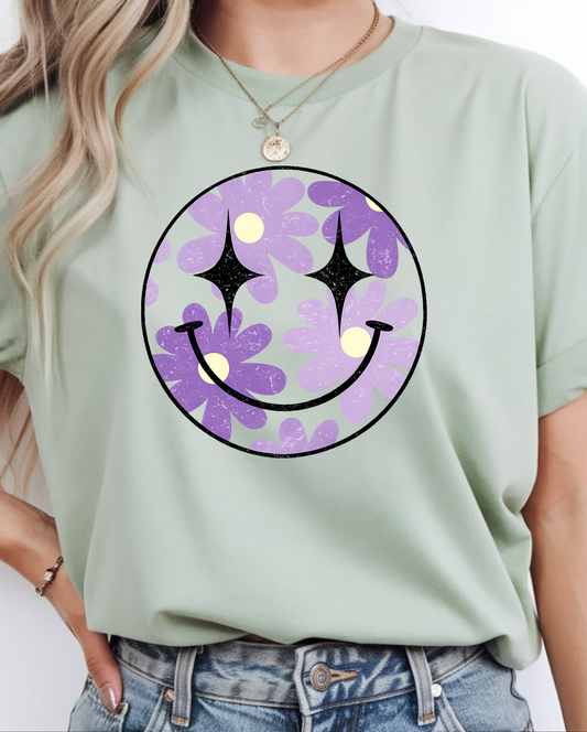 Purple Flower Smiley - Full Color - DTF Transfer - 2-5 Business Days