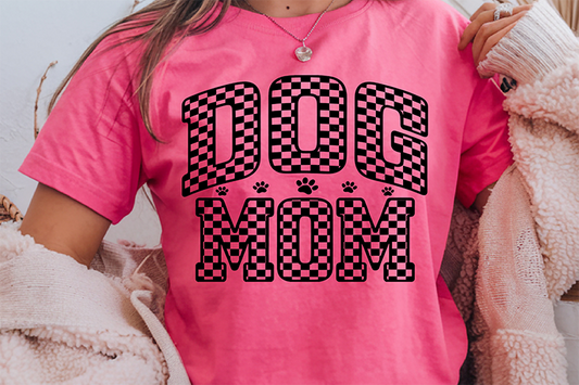 Retro Checkered Dog Mom - Full Color - DTF TRANSFER - 2-5 Business Days