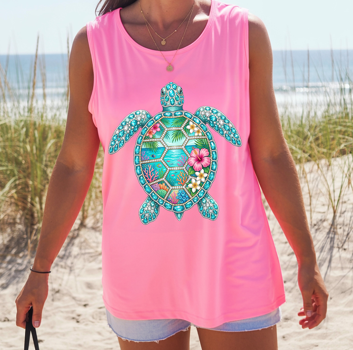 Rhinestone Sea Turtle - Full Color - DTF Transfer - 2-5 Business Days