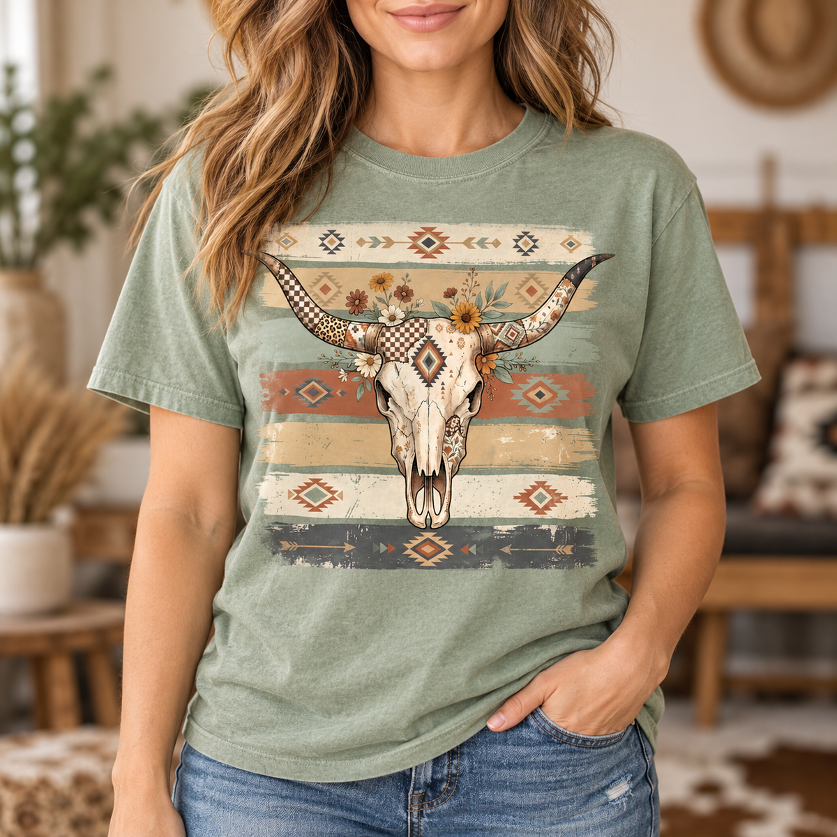 Western Cow Skull - Full Color DTF TRANSFER