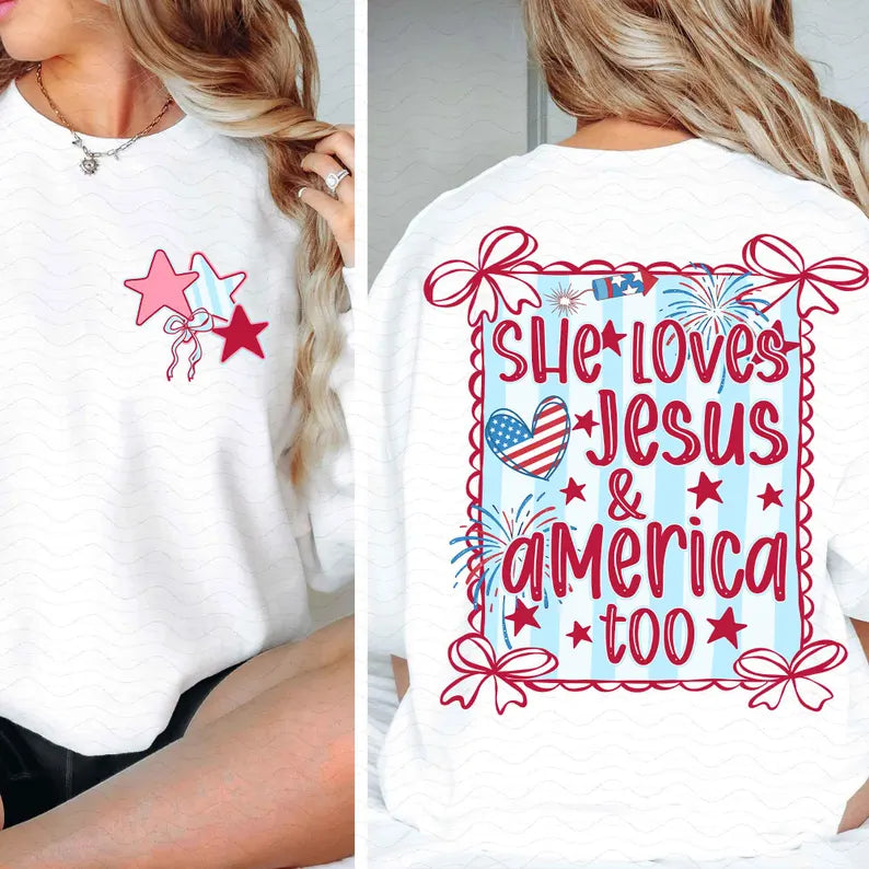 She Loves Jesus & America To - Full Color - DTF Transfer - Flash Grab Friday