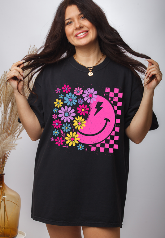 Smiley Face Floral - Full Color - DTF Transfer - Flash Grab Friday