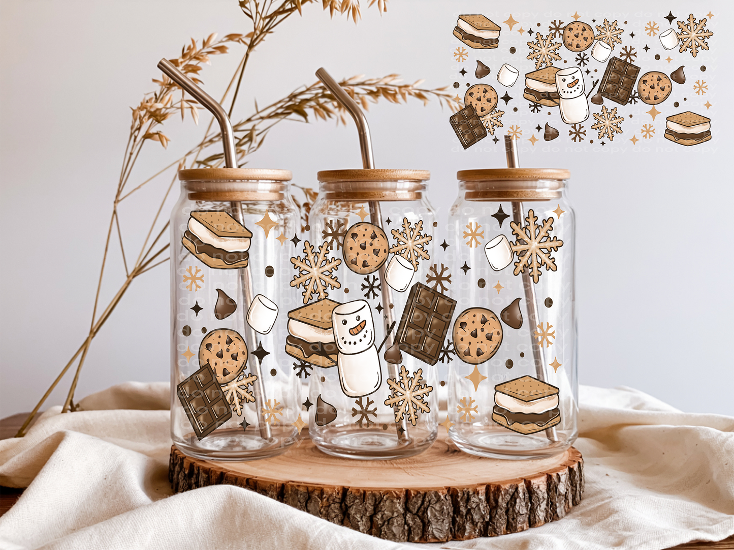 Smores and snowman- 16 oz UV DTF Cup Wrap - RTS