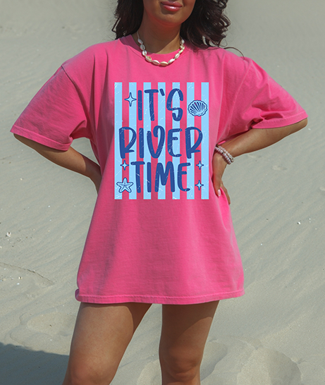 Striped It's River Time - Full Color - DTF Transfer - 2-5 Business Days