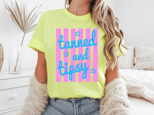 Striped Tanned and Tipsy - Full Color - DTF Transfer - Flash Grab Friday