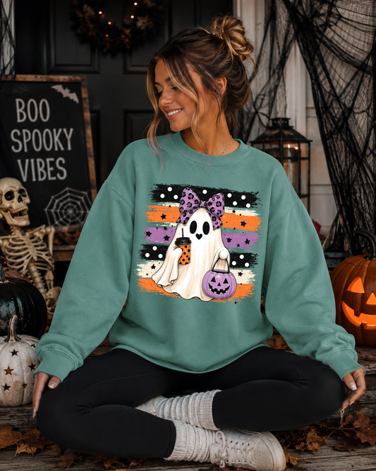 Striped Halloween Dotted Ghost - DTF Transfer - Flash Grab Friday