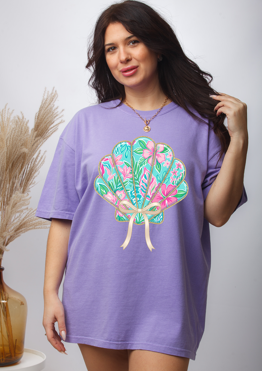 Summer Floral Sea Shell - Full Color - DTF Transfer - Flash Grab Friday