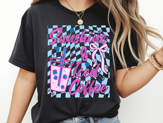 Sunshine & Iced Coffee Checkered - Full Color - DTF Transfer - Flash Grab Friday