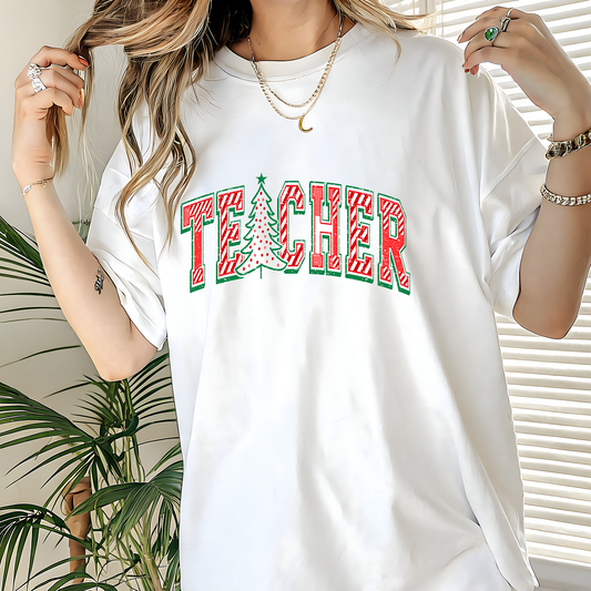 Teacher Christmas Tree-Full Color-DTF TRANSFER- WHOLESALE