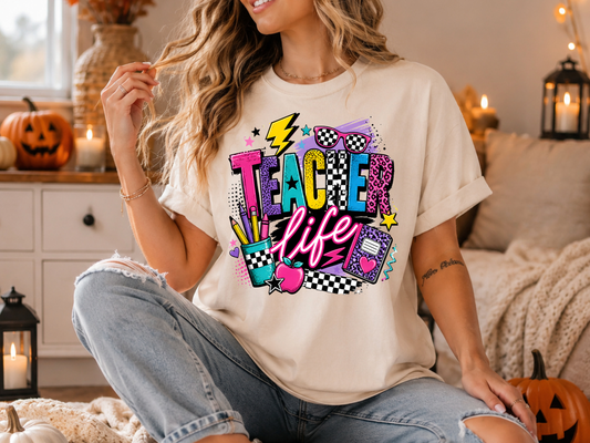 Teacher Life Neon - Full Color DTF Transfer - Grab It Tuesday
