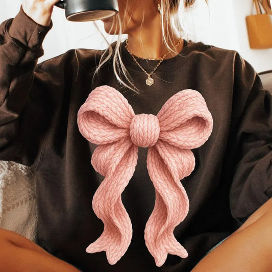 Trendy Pink Faux Yarn Coquette Bow-Full Color DTF Transfer - RTS#61