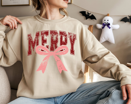 Varsity Merry Christmas Bow-Full Color-DTF TRANSFER- WHOLESALE