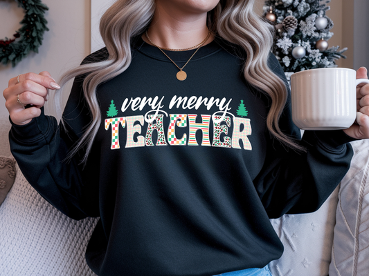 Very Merry Teacher-Full Color-DTF TRANSFER- 2-5 Business Days