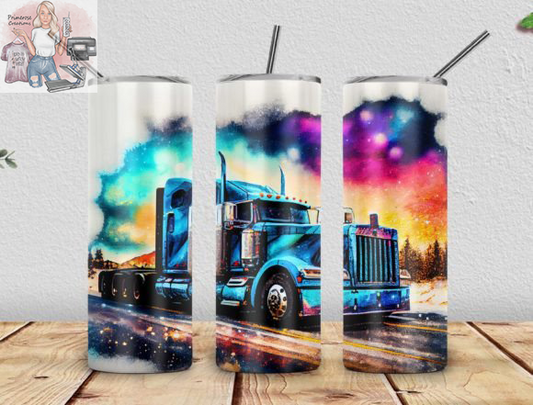 Watercolor Trucking Tumbler Wrap