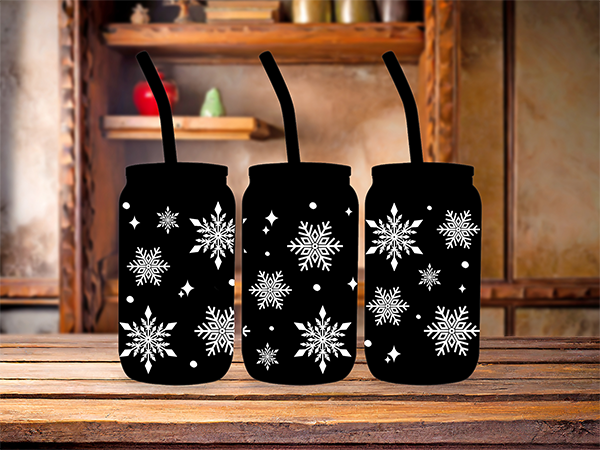 White Snowflakes - 16 oz UV DTF Cup Wrap - Friday New Releases