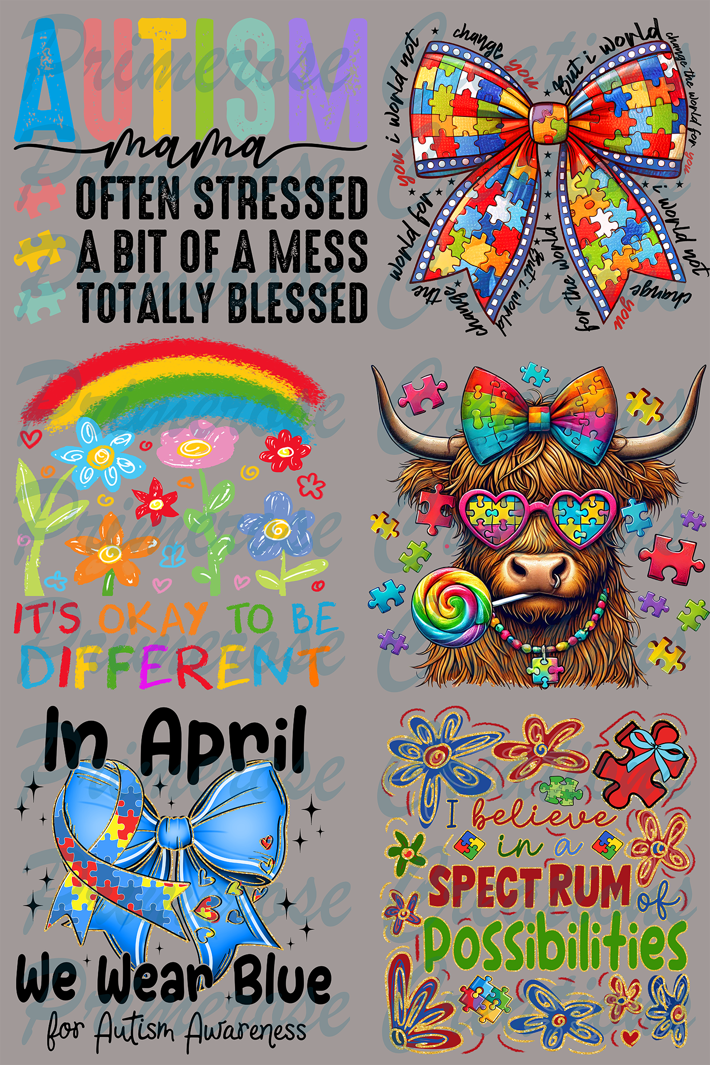 Autism   - UV Gang Sheet 11x12 (6 stickers)