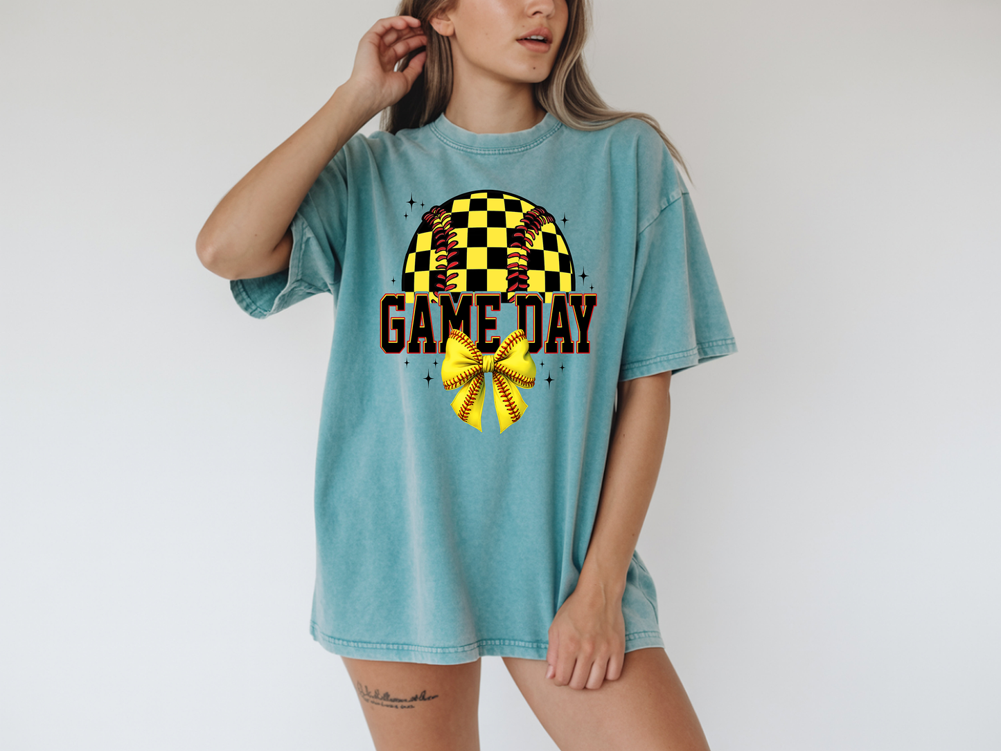 Checkered softball coquette-Full Color-DTF Transfer-2-5 Business Days