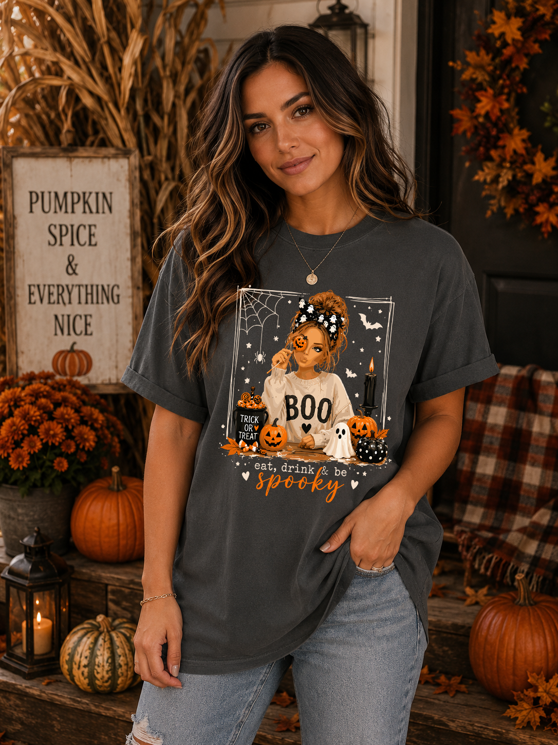Eat Drink & Be Spooky - White - Full Color DTF Transfer - Grab It Tuesday