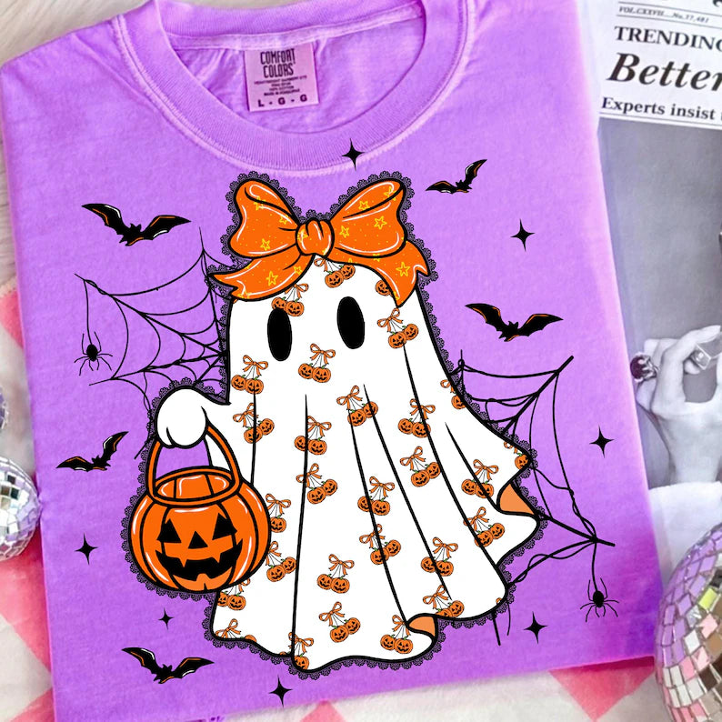 Lace Ghostie W Pumpkins -Full Color-DTF Transfers-RTS # 21