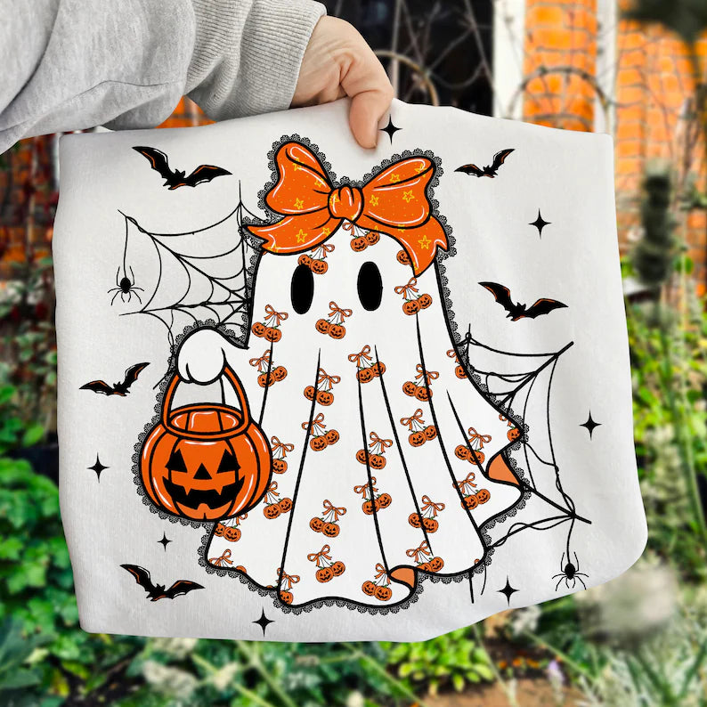 Lace Ghostie W Pumpkins -Full Color-DTF Transfers-RTS # 21