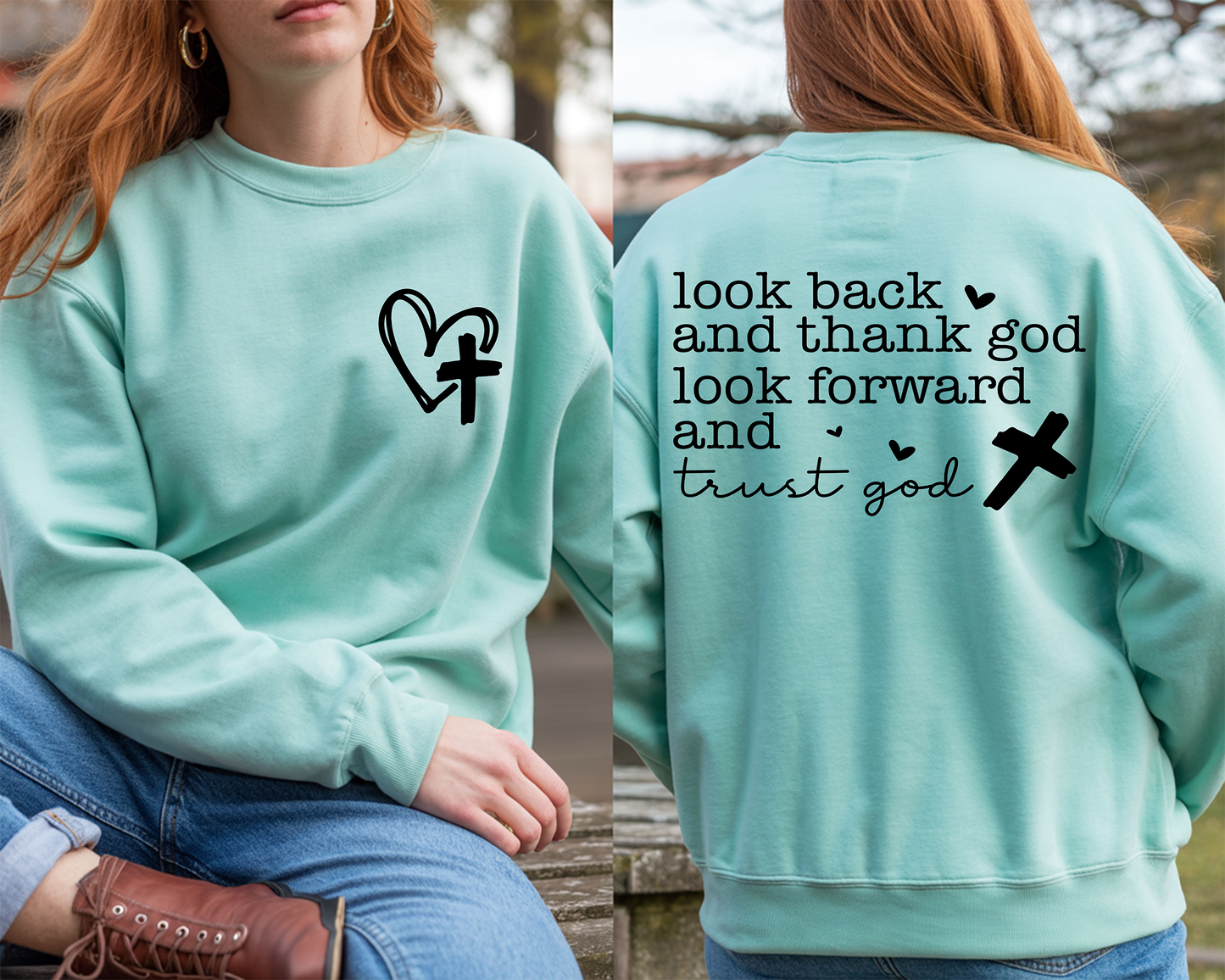 Look back and thank God-w/Pocket-Single Color -DTF Transfer-WHOLESALE