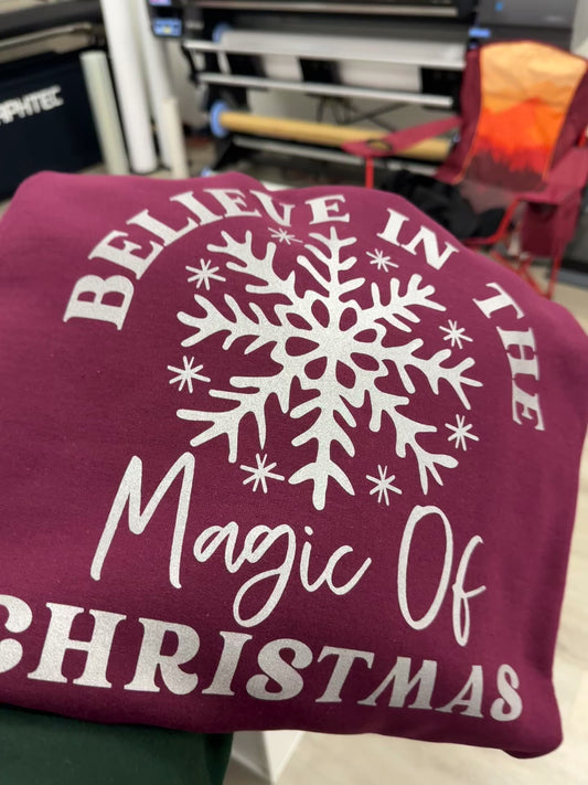 Believe in the Magic of Christmas Sweatshirt Metalic Silver Design