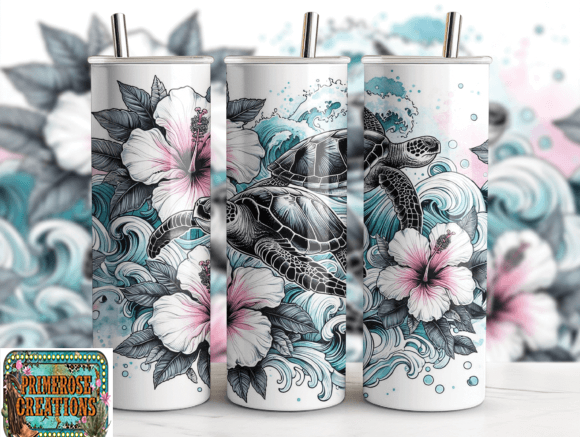 Sea Turtle Floral  Tumbler Sublimation Design