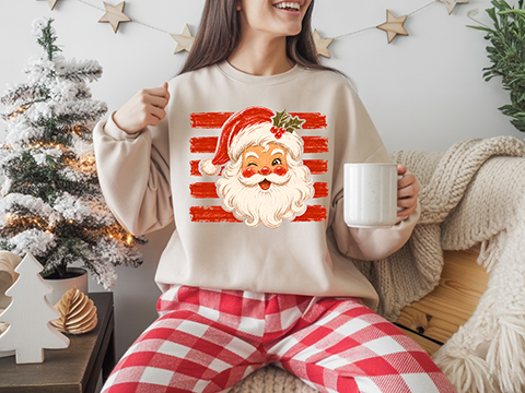 Striped Santa - Full Color DTF Transfer - Grab It Tuesday