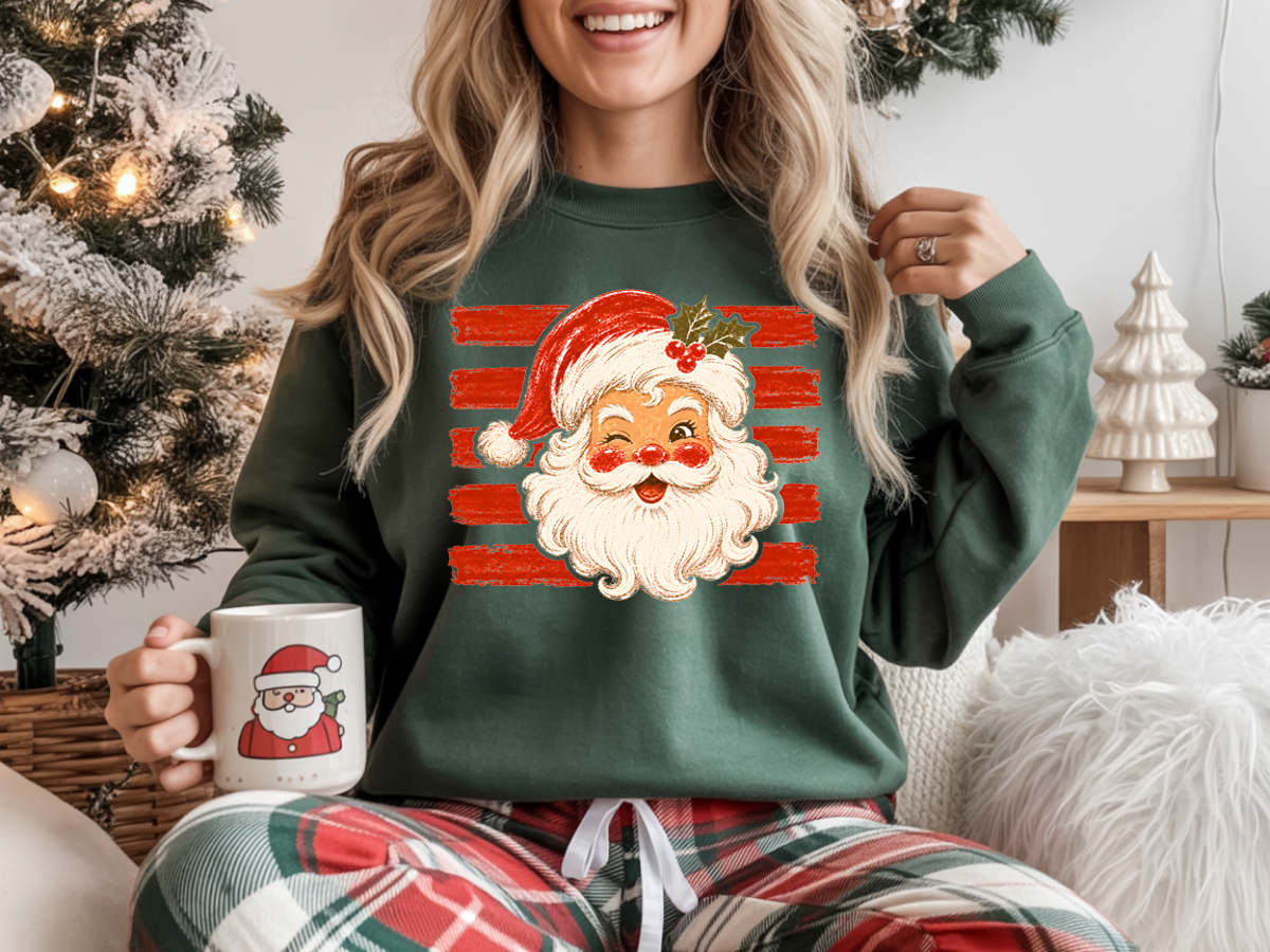 Striped Santa - Full Color DTF Transfer - Grab It Tuesday