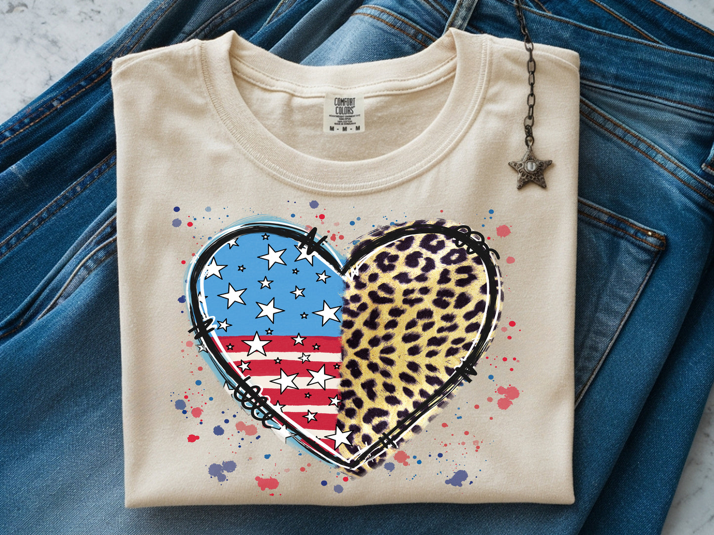 American Leopard Heart -Full Color - DTF Transfer - 2 to 5 business days